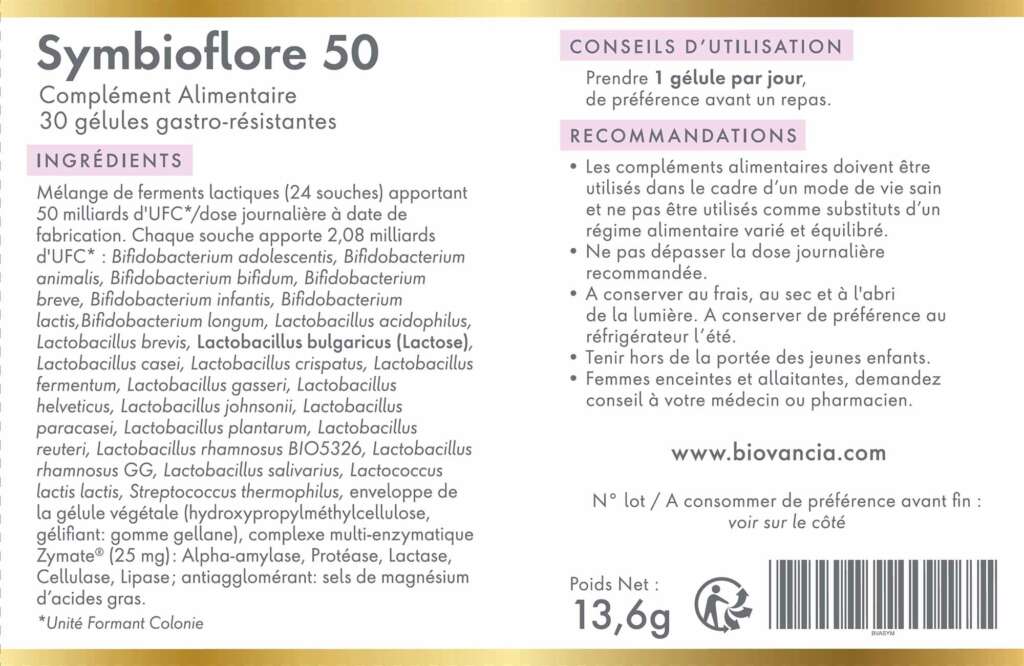 symbioflore 50 étiquette